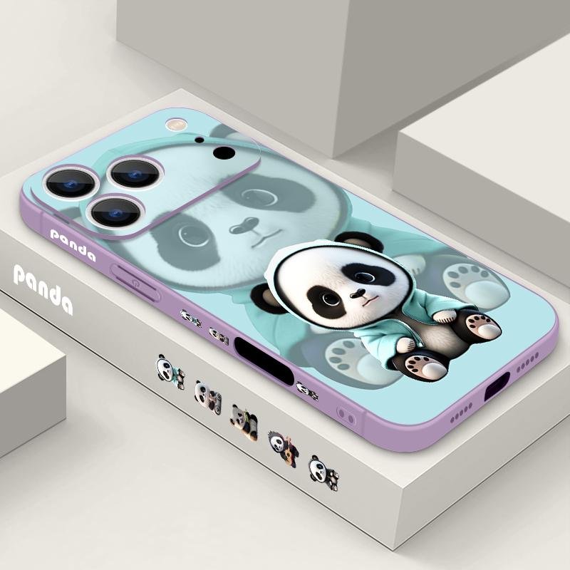Blauer Mantel Panda Muster Lanyard Hülle Für iPhone 17 Pro Max Weiche Silikonhülle Für iPhone 16 Pro Max Funda iPhone 15 14 13 12 11 16E Air