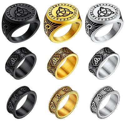 Stainless Steel Celtic Knot Rings 8/9mm Band 20mm Big Round Surface Classic Triangle Triquetra Signet Rings Unisex Jewelry