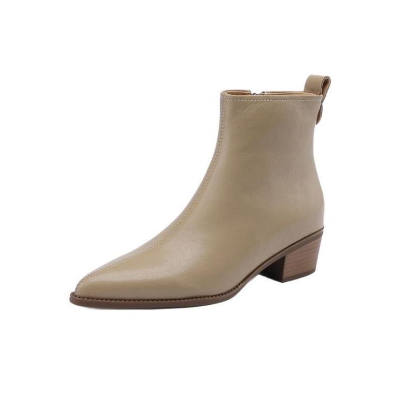 Pointed-toe Shoes, Women's Shoes, Short Boots, New Mid-heel Slimming, Versatile Boots, Soft Leather Single Boots