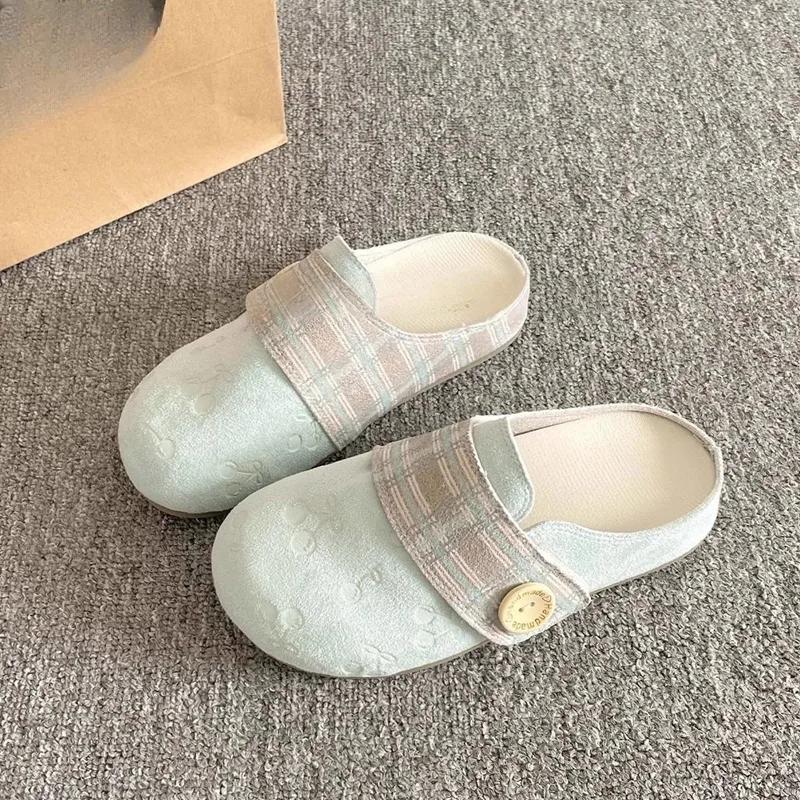 Baotou Slippers Autumn New Fashion Round Toe Deep Mouth Suede Soft Sole Non-slip Wear-resistant Flats