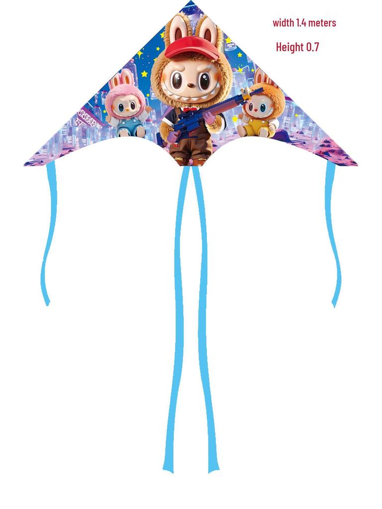 Weifang Cartoon Delta Double-Tail Kite: Handmade, Plaid, Easy-Fly, Curved Edge, Outdoor Toy for Kids