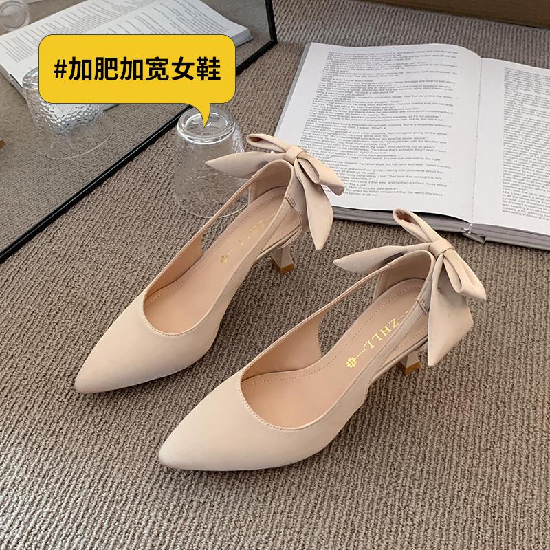 Pointed Stiletto High Heels Spring New Products Bow Single Shoes Wide Feet Fat Feet Women's Shoes