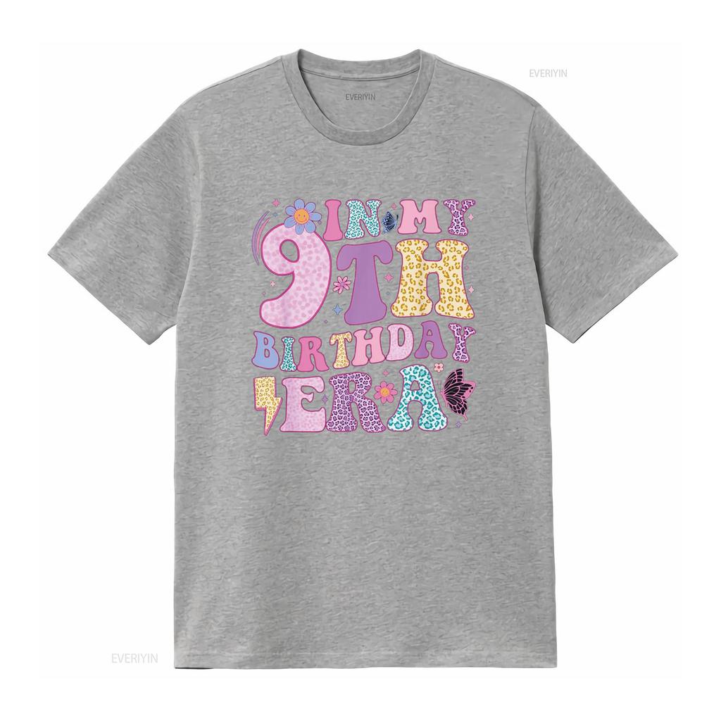 In My 9th Birthday Era Nine Bday 9 Year Old Girl T Shirt Vintage Washed Top For Everyday Wear Fashion Casual Homme Unisex