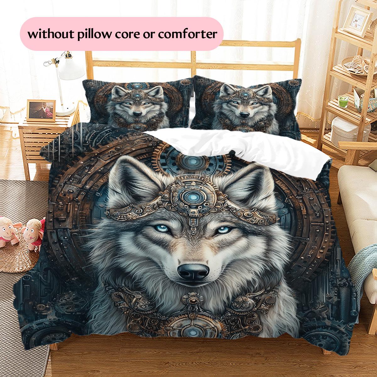 

Gorgeous wolf Pattern Bedding Quilt Set Quilt Cover Pillowcase Home Decoration Gift (1 * duvet cover + 2 * pillowcase, without core) 135x200cm