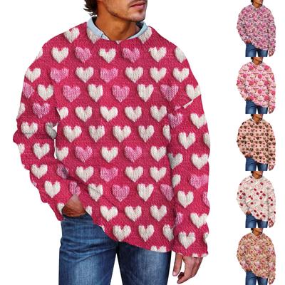 Pull Homme Imprimé Saint-Valentin Faux Pull, Sweat-shirt Col Rond, Haut Ample à Manches Longues