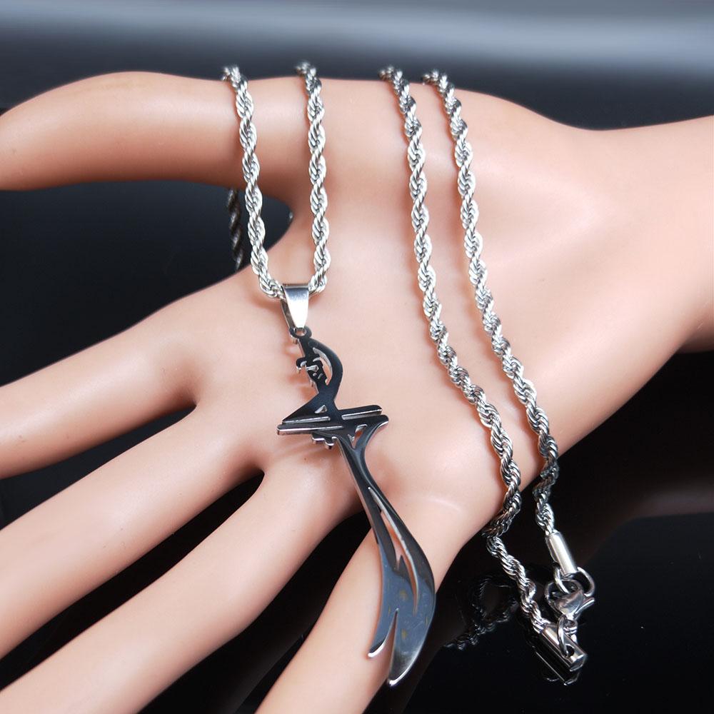 Arabic Sword Saudi Stainless Steel Islamic Muslim Zulfiqar Imam Ali Swords Necklaces for Men Islam Accessories Gift Jewelry 656