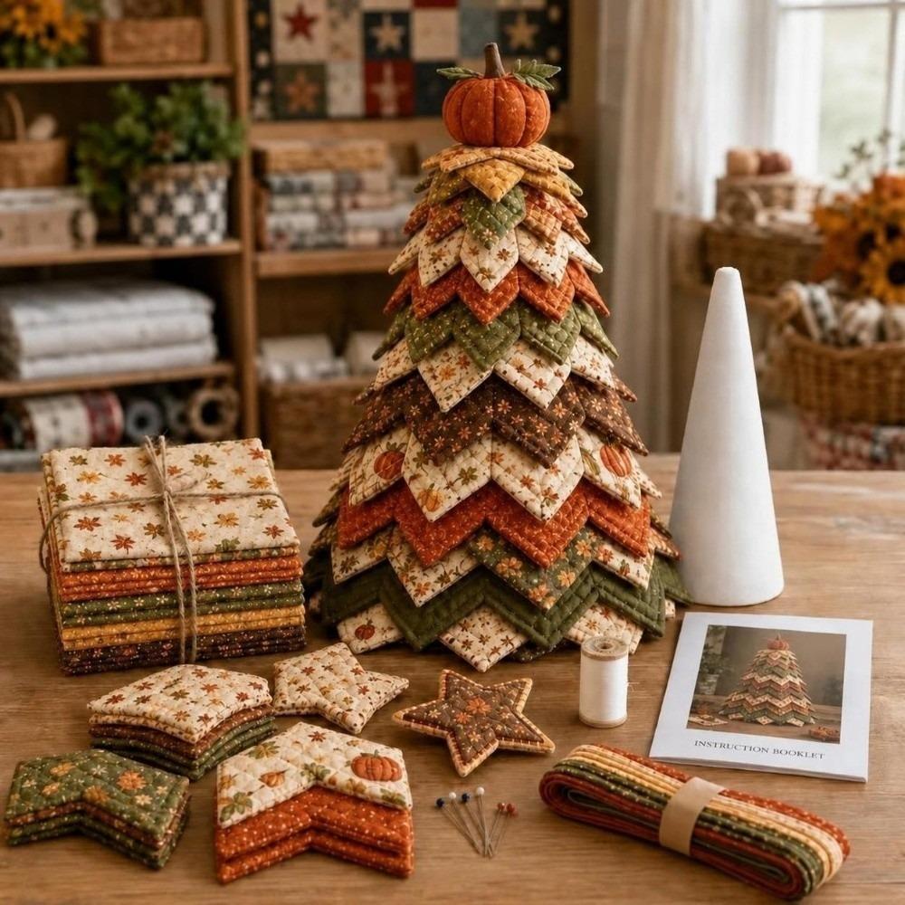 Complete Set DIY Craft Kit Handmade Hand-Made Decor Gifts Quilted Fabric Tree Halloween Decor