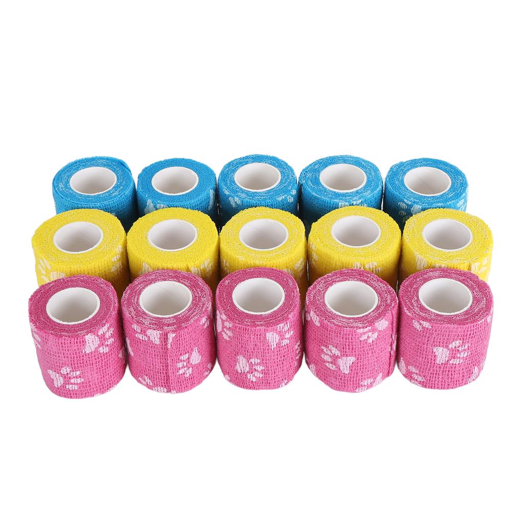 15PCS Tattoo Grip Cover Wraps Self Adhesive Elastic Tattoo Bandage Tape Paw Print Yellow Blue Rose Red 5cm Width