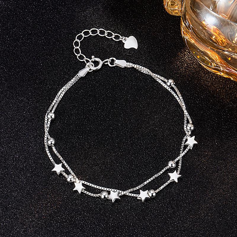 925 Sterling Silver Star Bracelets for Women Fashion Korean Five-pointed Double Layered Charm Bracelet Luxury Original Jewelry