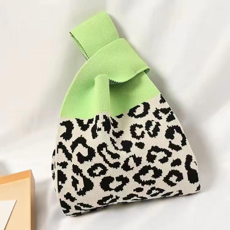 Women's Knot Wrist Bag Handmade Knitted Bag Portable Mini Striped Tote Bucket Phone Bags Large Capacity Autumn Winter Handbags