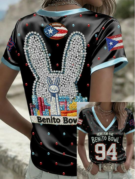 2026 European-American Digital Print V-neck Rugby T-shirt