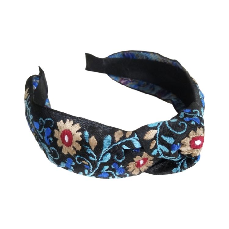 Mexico Embroidery Flower Knotted Headbands Wide Hairhoop for Women Special Occasion and Festival Dressingup Accessory