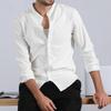Camisa Masculina de Algodão Linho Cor Sólida Gola Henley Casual Negócios Estilo Básico Slim Fit Abotoamento Simples Camisas Leves