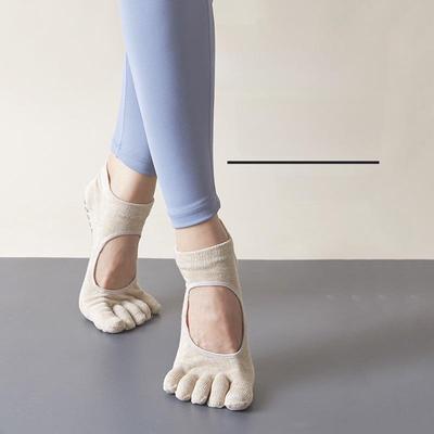 Rutschfeste Zehensocken aus Baumwolle ohne Rückseite für Damen – atmungsaktive, schweißabsorbierende, desodorierende Pilates-Fünf-Zehensocken für Frühling und Sommer