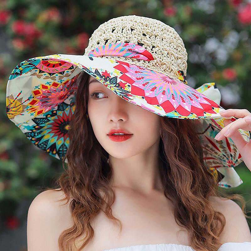 Wide Brim    Design Flower Big Beach Hat Foldable Brimmed Sun Hat Summer Hats For Women Uv Protection Fisherman Cap