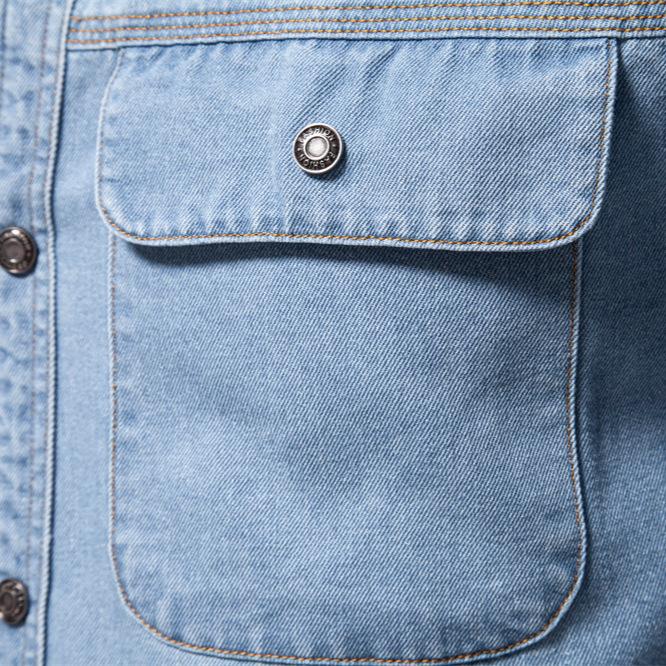 Herrjeansskjorta Casual Slim Fit Knäppning Långärmad Jeansskjortor Andningsbar Bomull Arbete för Män Lättviktig Kavajkrage Jeansskjorta med Bröstfickor