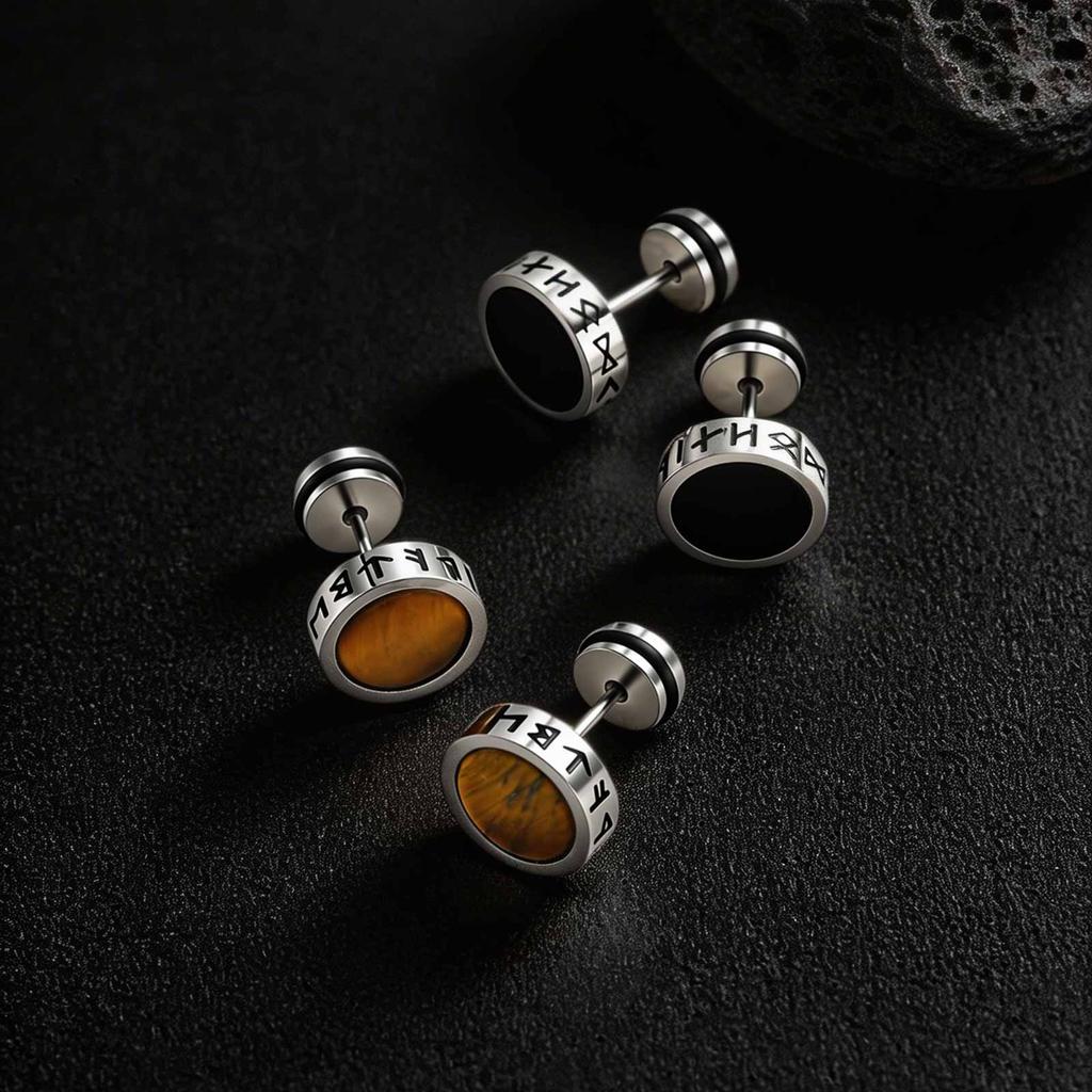 Vnox Orecchini a Bottone in Acciaio Inossidabile Acrilico Nero Pietra Occhio di Tigre per Uomini Donne, 10mm di Larghezza Anti Allergia Gioielli Rotondi per Orecchie Regali