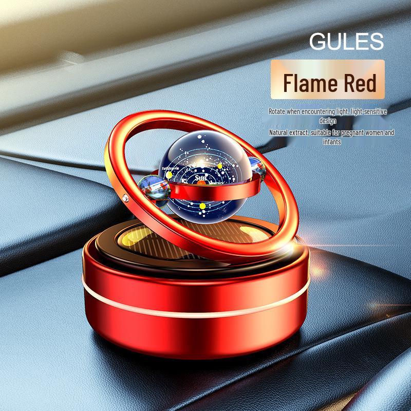 Solar Car Aromatherapy Ornament: Dual-Ring Rotating Perfume Deodorizer for Interior Decoration