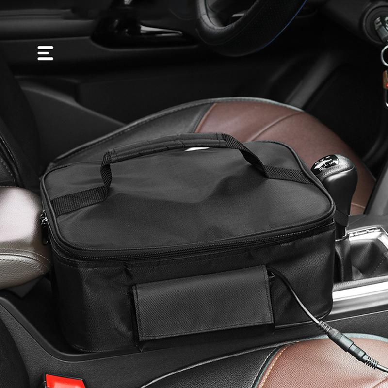 2024 Car 12v Heated Lunch Insulation Pack Electric Food Meal Thermostat Bag Travel Bento Mini Microwave Black Large Capacity