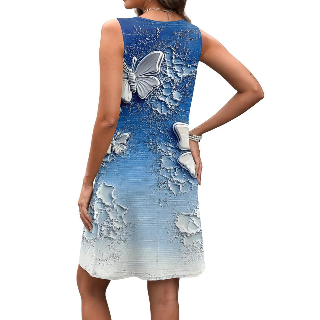 Women's Summer V-neck Casual Beach Vacation Retro Floral Print Sleeveless Patchwork Dress