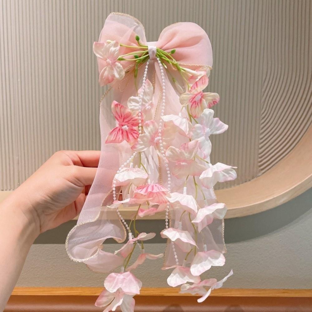 Mesh-textiled Jumbo Organza Bowknot Beaded-streamer Tulle Ribbon Streamers Toddlers