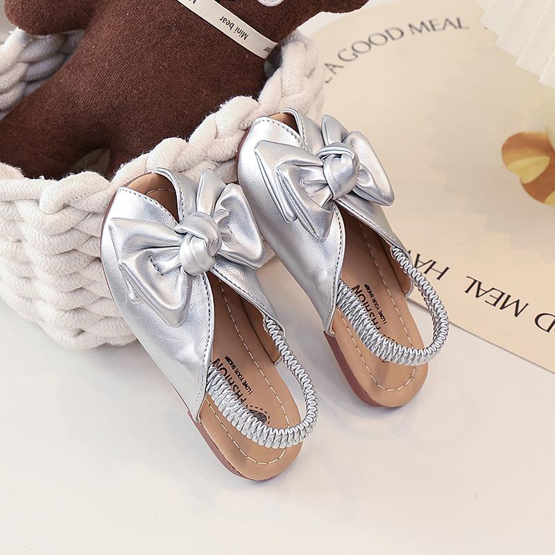 Toddler Girls Fish Mouth Sandals with Big Bow  New Summer Kids Vacation Beach Sandals Non-slip Simple Princess Girls Party