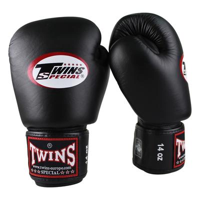 Twins Echtes Leder Boxhandschuhe BGVL-3 Schwarz 12oz