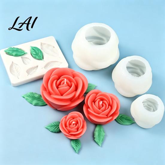 Silicone Soap Mold 4Pcs Flower Mold DIY Rose Candle Making Flexible Epoxy