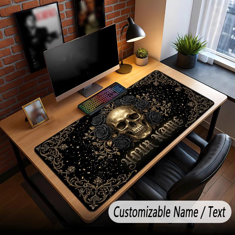 Skull Gothic Theme Custom Mouse Pad Personalized With Name Text Customized Desk Mat For Office Home Decor