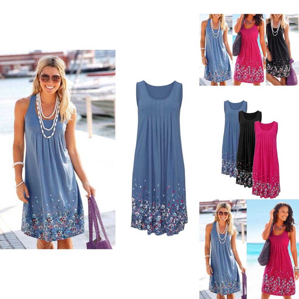 Urban Chic Sleeveless Floral Print Loose Fit Midi Dress Polyester Blend