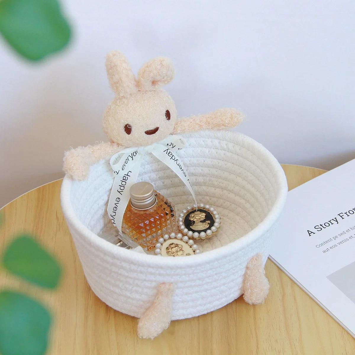 

плетеные корзины для хранения мелочей в мультяшном стиле, бытовой контейнер для хранения косметики и заколок, органайзер для классификации детских игрушек S 20X17X10CM