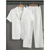 Men's 2-Piece Textured Set Short Sleeve Button Up Shirt Wide Leg Pants Casual Outfit