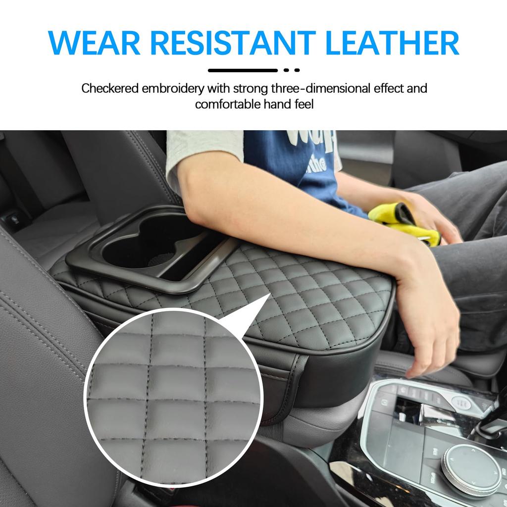 Car Center Console Armrest PU Leather Car Armrest Cushion with Cup Phone and Two Side Storage Universal Car Armrest Protector for Most Vehicles