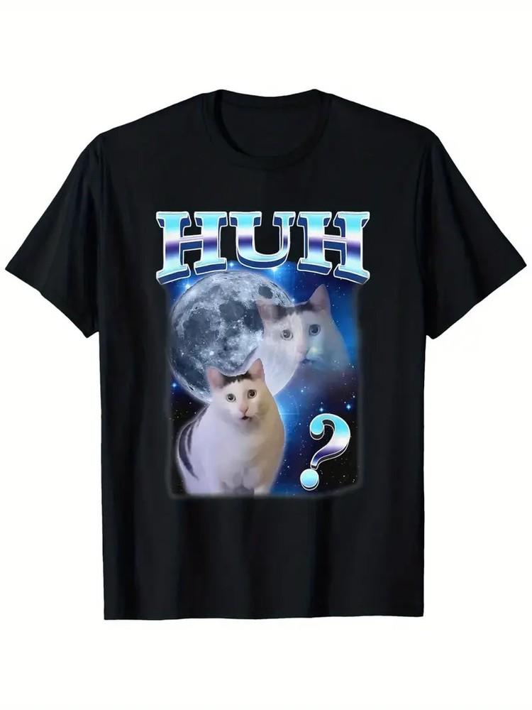 

100% Cotton Funny Cat Meme T-Shirt | Unisex Adults, Short Sleeve, Black, S-XXXL, M