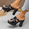 Sandalias de Tacón Alto para Mujer de Verano Sandalias de Tacón Grueso Lisas Sandalias de Plataforma con Punta Abierta Casual para Mujer Mujer Sandalias