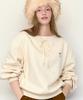 RONRON Heart Ribbon Neck String Sweatshirts Cream