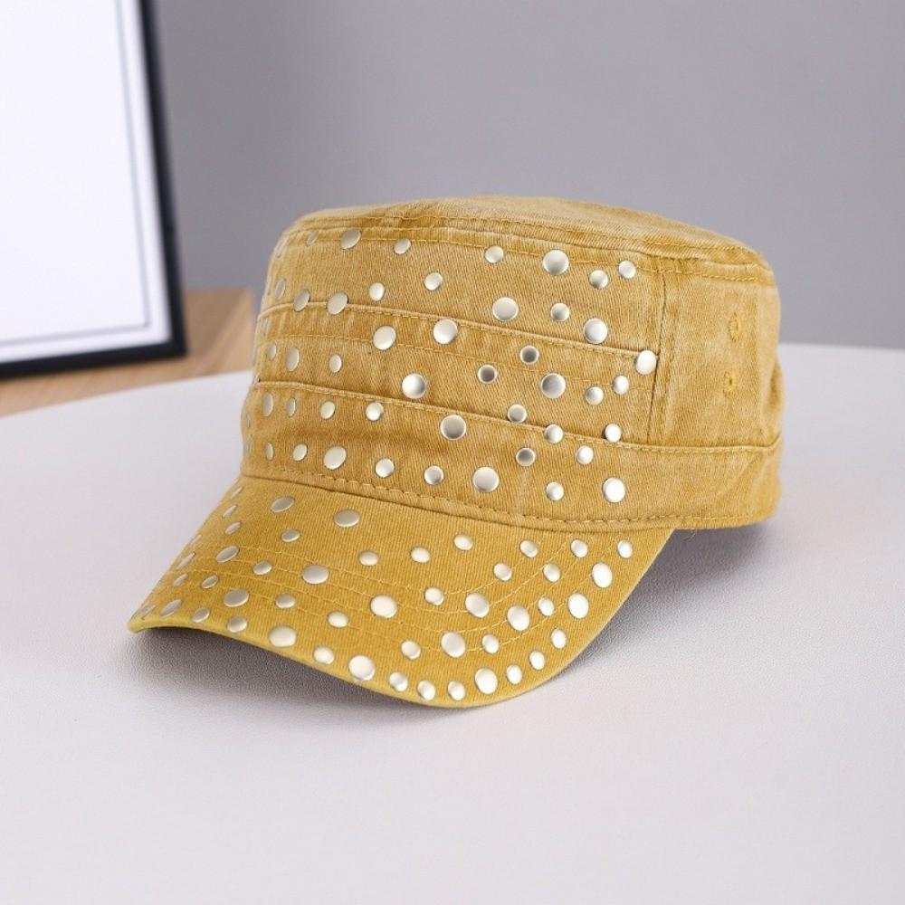 Washed Finish Flat Top Cap Rivet Decor Casual Cap Casual Sun Protection Cap  Outdoor Wear
