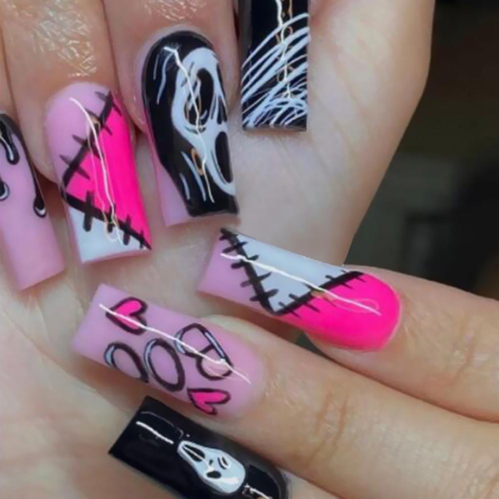 

Funny Faces Halloween Press-On Nails: Reusable False Nails with Jelly Glue