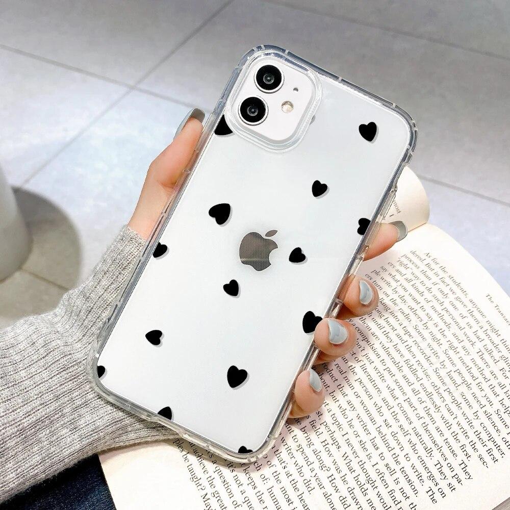 Clear Phone Case For iPhone 15 Case iPhone 13 14 11 12 15 Pro Max 12 13 Mini XR X XS Max 7 8 Plus SE Shockproof Love Heart Cover