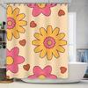 Colorful Flower Shower Curtainmodern Bathroom Decor For Home Kitchen Waterproof Fabric With Pink Red Yellow Hearts Design