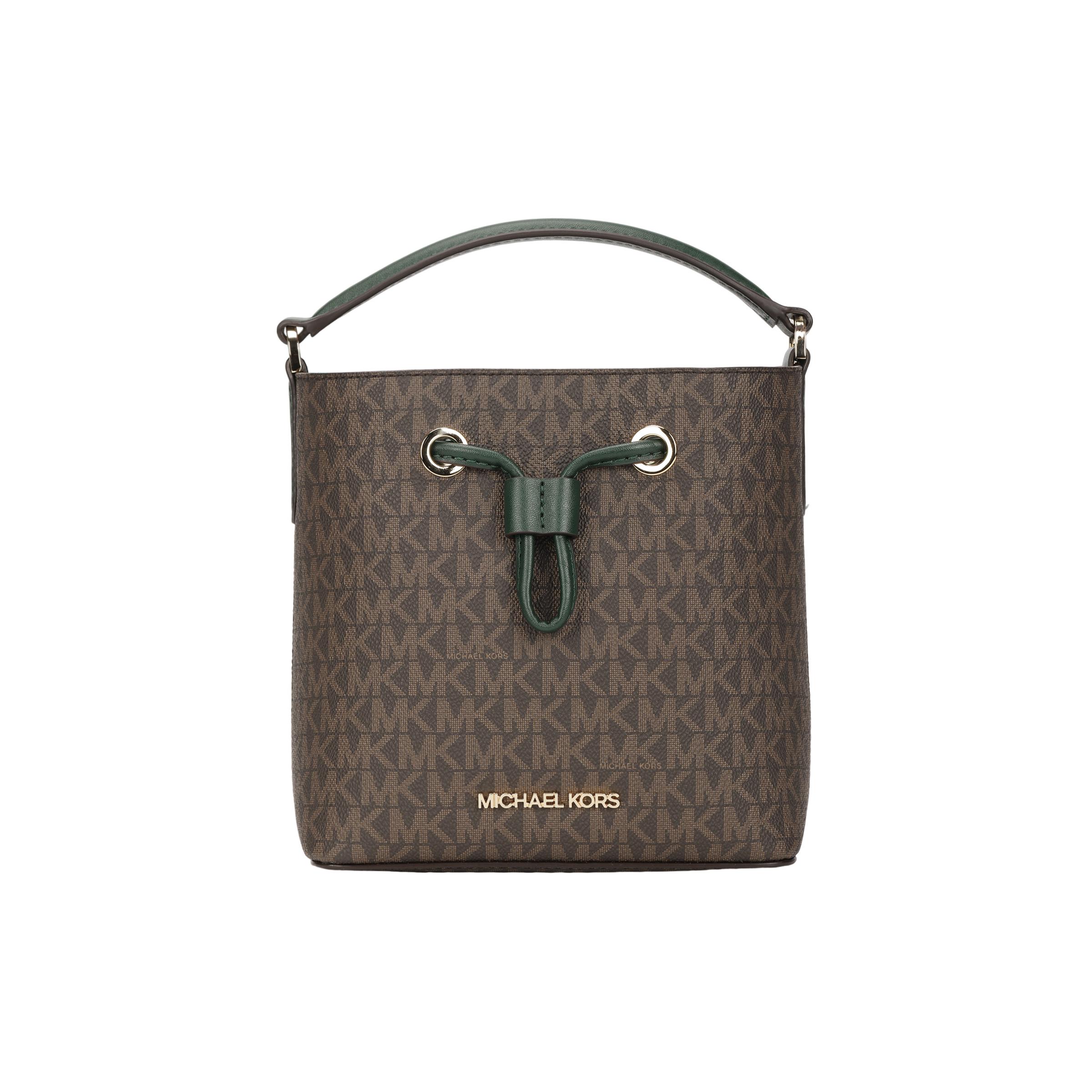 

Michael Kors MK Suri Vintage Monogram Logo Drawstring Closure Canvas And Leather Bucket Bag Women Bags Dark-Green 35T0GU2C0B-RACING-GREEN Basic Set (Bag+Dust Bag)