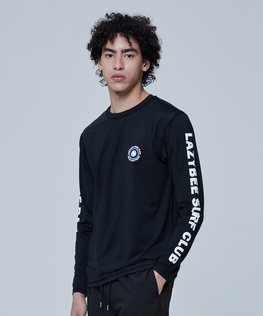 Leijibi Dry Cooling Lettering Loose Fit Men'S Long Sleeve Body Cover Rash Guard Black