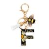 Dried Flower Letter Charm Bee Keychain Pendant Resin Black 1 Pc
