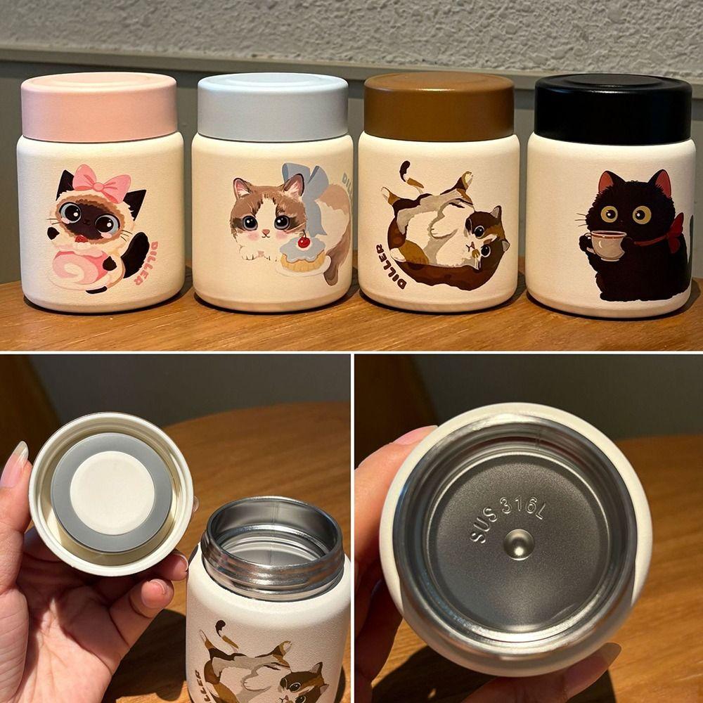Leak Proof Thermal Cup 316 Stainless Steel Insulated Cup Cute Cat Vacuum Flask  Office