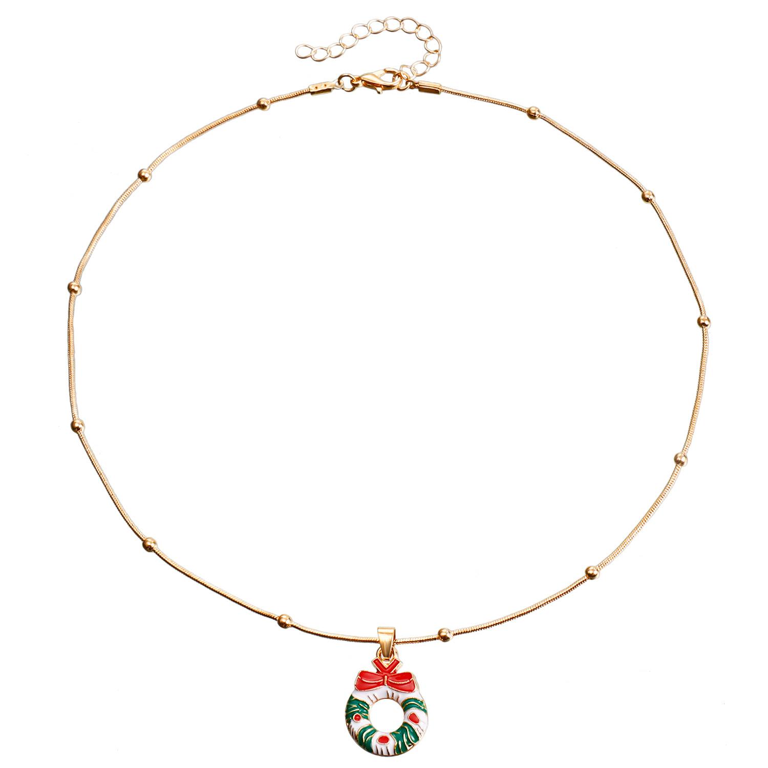 

European and American Christmas necklace, temperament retro round snake collarbone chain necklace, versatile dripping oil Santa Claus snowflake
