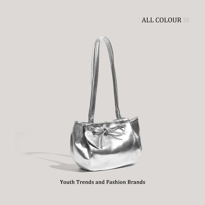 

Simple niche design sense silver bow underarm bag girls portable commuter fashion shoulder bag серебряный