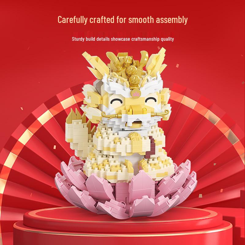 Year of the Dragon Micro-Particle Building Blocks: Auspicious Lion & Dragon Set - Spring Festival Gift