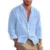Autumn New Arrival Men's Solid-Colour Collared Cardigan Linen Loose-Fit Casual Long-Sleeved Shirt