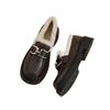 Black thick-soled thick-heeled small leather shoes, new retro British style velvet thermal cotton shoes in autumn and winter