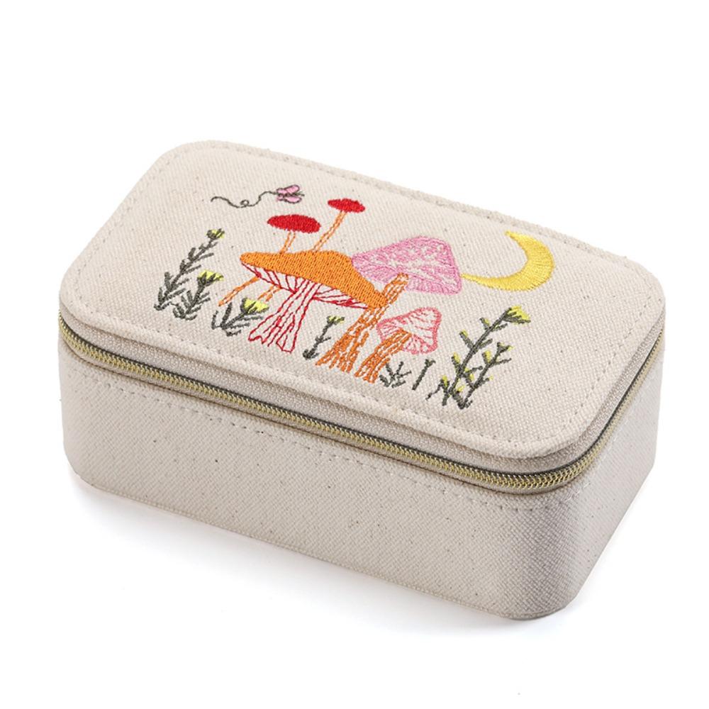 

Mini Jewelry Storage Box Embroidered Jewelry Display Case Travel Mushroom
